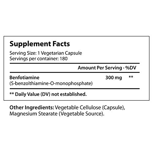 Benfotiamine 300Mg 180 Vegetarian Capsules | Fat-Soluble Vitamin B1 Thiamine Powder Supplement | Promotes Healhty Circulation | Supports Nervous System | Mega Benfo Thiamin Complex #TOP1