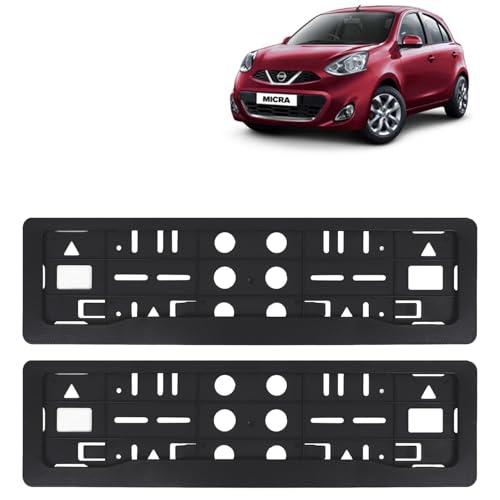 Image of KINGSWAY Micra Car Number Plate Frames for All 2010 to 2020 Models of Nissan Car Registration Plate Holders, Black Licence Plate Covers (Front and Rear), Universal Size 51.5 x 14.5 cm