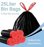 XIYOO Bin Bags 25L Bin Liners with Drawstring 60 Counts Black Rubbish Bag Strong Trash Bags - Image 8