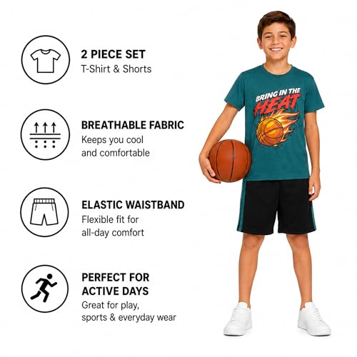 Image of Pro Athlete Active Boys Short Sets - 2 Piece Performance Crewneck Short Sleeve T-Shirt and Shorts Boys Athletic Sets (8-16)
