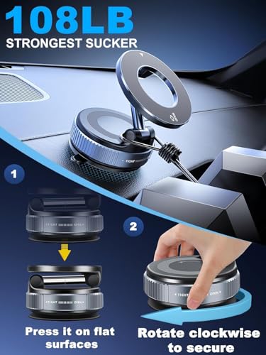 Image of NIZIX Vacuum Magnetic Suction Phone Holder, Foldable and Super-Fast Hands-Free Suction Cup Phone Mount for Car /Gym /Mirror /Smooth Surface, Compatible with iPhone Android and All Smartphones (Black)