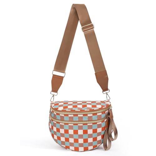 MYEVAA Checkered Nylon Crossbody Bag for Women