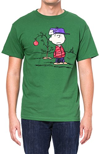 Peanuts Mens T-Shirt Charlie Brown Christmas Tree Vigil Graphic Print Tee