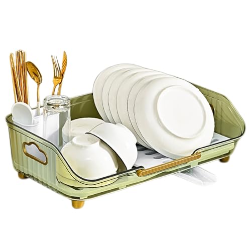 Escurridor de platos de plástico duradero para encimera de cocina, compacto, organizador esencial de cocina, ahorra espacio, 43 cm de largo x 28 cm de ancho x 15 cm de alto