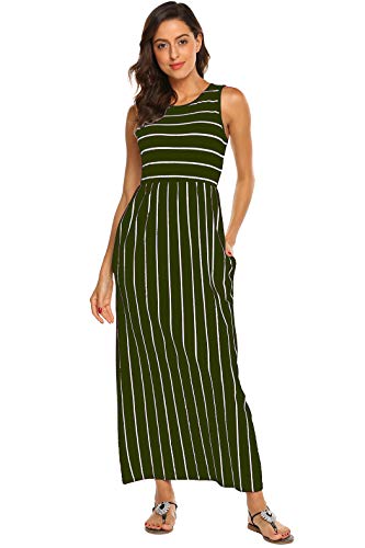 Image of Hount Women's Summer Sleeveless Striped Flowy Casual Long Maxi Dress with Pockets
