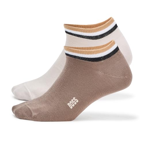BOSS, 2 Pack Iconic Stripe Ankle Band Socks, cream/cappuccino, 7-13