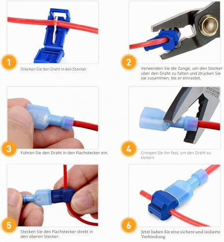RUNCCI-YUN 120-teiliges T-T-Drahtverbinder-Set, T-T-Elektrosteckverbinder, Schnellspleiß-Drahtklemmen, T-T-Verbinder-Set mit isolierten Nylon-Steckern für schnelles Trennen