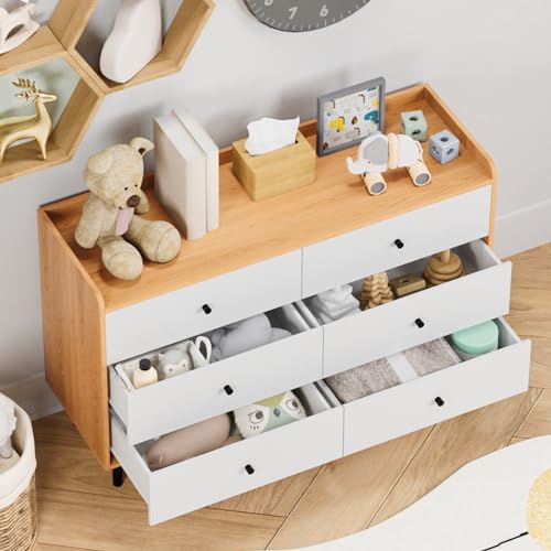MAISONPEX Dresser for Bedroom with 6 Drawers and Metal Handle,Sturdy Frame Modern Bedroom Furniture, Chest of Drawers, White Dressers with Drawers for Closet Hallway, Living Room, Entryway - Thumbnail 7