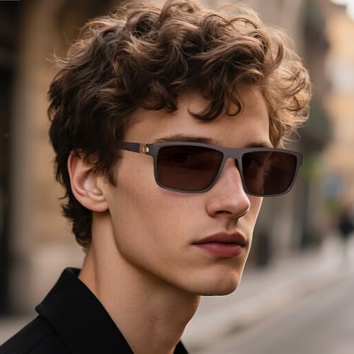 Image of AVAWAY Retro Polarized Sunglasses for Men UV Protection Acetate Fashion Cool Rectangle Frame Wide Arm Sun Glasses