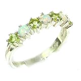 Sterling Silver Ring, Natural Fiery Opal & Peridot Eternity Ring - Size M