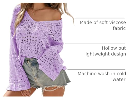 Image of Cakulo Womens Summer Crochet Tops Boho Off Shoulder Sweaters Lightweight V Neck Loose Vacation Resort Wear 2026