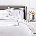 Pinzon Hotel Stitch 400-Thread-Count 100-Percent Egyptian Cotton Sateen Duvet Cover, Full/Queen, White with Navy Stripes