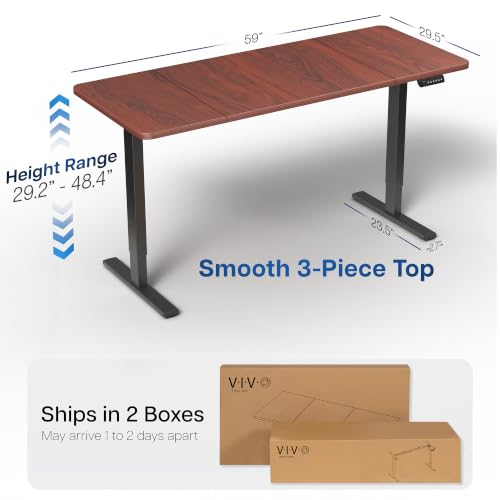 Image of VIVO Dark Walnut 60 x 30 in Standing Desk, DESK-KIT-1B6D-30 | Electric, Holds 220 lbs, Sit Stand, Height Adjustable, Extra Deep Table Top, Memory Presets, 1B Series, Black Frame
