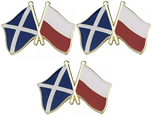 set of 3 x Flag of Scotland and Poland friendship metal pin badges badge