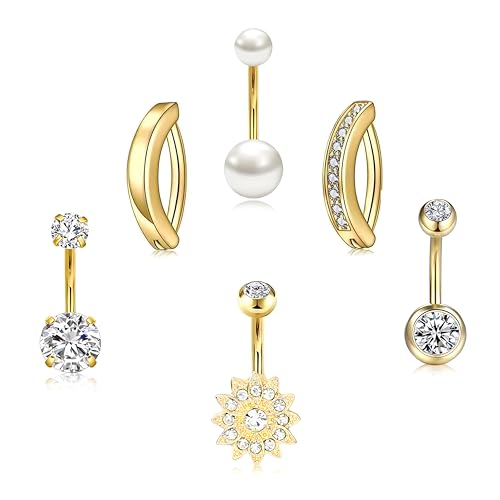Wennala Paquete de 6 Piercing Ombligo Acero Quirúrgico 0,39 Pulgadas, Piercing para Ombligo Cómodo y No Irritante, Piercing del Ombligo Joyería Crea un Efecto Fascinante