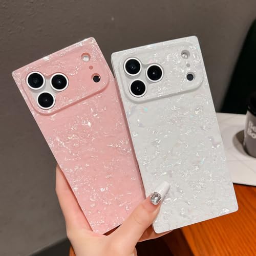 KERZZIL Elegent Pearl with Glitter Powder Compatible with iPhone Rectangle Edge Case, Slim Soft TPU Silicone Protective Bumper Cases Cover(Pink,16 Pro Max) by KERZZIL - Used condition - US$14.14