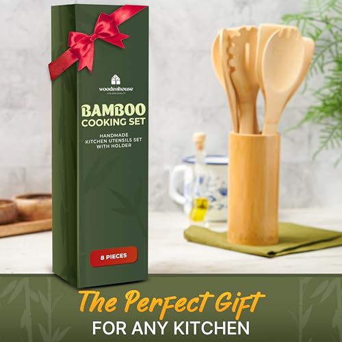 Bamboo Utensils 7 PCs with Holder – Bamboo Cooking Utensils Set + Holder for Nonstick – Wooden Spoon Sets for Cooking – Easy to Clean, Sturdy, Lightweight & Heat Resistant by Woodenhouse - Image 7