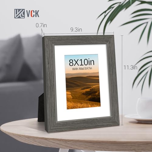 Image of VCK 8x10 Picture Frame 5 Pack, Grey Wood, 5x7 Mat, Glass, for Photo Print