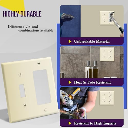 Image of ENERLITES Combination Toggle Switch /Decorator Switch Wall Plate, Size 2-Gang 4.50 inch x 4.57 inch, Polycarbonate Thermoplastic, 881131-LA, Light Almond