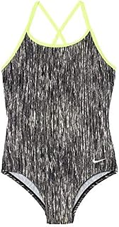 Nike Girl`s Core Racerback Tank 1-Piece Swimsuit (Small, Black(NESS9645-001)/Yellow)