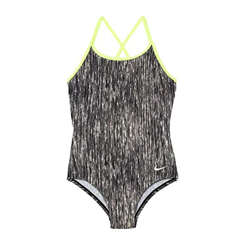 Nike Girl`s Core Racerback Tank 1-Piece Swimsuit (Small, Black(NESS9645-001)/Yellow)