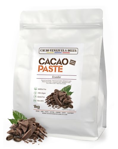 Cacao V Delta Pasta De Cacao Pura Ceremonial 1 Kg de Origen Ecuador - Chocolate Negro 100% Puro sin Azúcar para Fundir y Reposteria - Masa De Cacao Sin Gluten, Antioxidante, Vegano