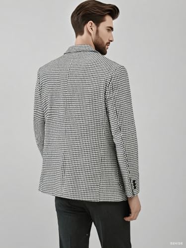VENNYNG Men's Retro Tweed Houndstooth Suit Jacket British Gentleman Single Breasted Short Trench Sport Coat2