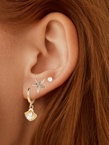 SPORCLO Gold Earrings for Women Hypoallergenic 14K Gold Plated 3 Pairs Huggie Dangle Hoop Earrings Set Surgical Steel Cubic Zirconia Stud Earring Cartilage Piercing Jewelry4