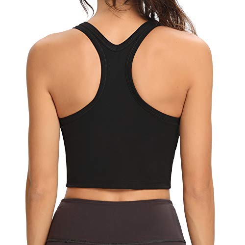Lemedy Women Racerback Sports Bra Removable Padded Workout Yoga Crop Tank Top (Black, M)