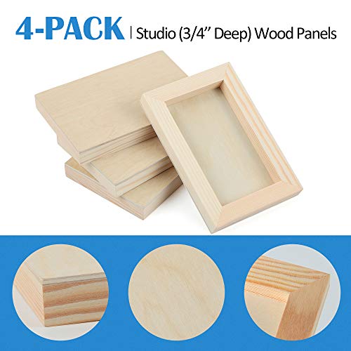 Falling In Art Unfinished Birch Wood Panels Kit For Painting, Wooden Canvas 4 Pack Of 4X6’’ Studio 3/4’’ Deep, Cradle Boards For Pouring, Art, Crafts, Burning And More #TOP5