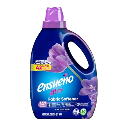 Ensueo Max Liquid Fabric Softener - Violet Bouquet Scent - 125 fl oz - Color-Safe Fabric Softener Liquid - Softens 123 Loads - Reduces Wrinkles & Static