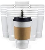 Disposable Coffee Cups With Lids - 16 oz To Go Coffee Cups (90 Set) With Sleeves and Tight Lids Prevent Leaks. Paper Hot Cup Holds Shape With Hot, Cold Drinks. Insulated to Protect Fingers from Heat!