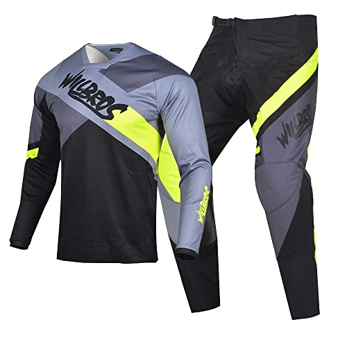 Willbros Combinaison de Pantalon en Maillot de Motocross Offroad Vélo hors Route Ride MX Ensemble Protective Vêtements de Compétition Gris Jaune (Jersey XXL...