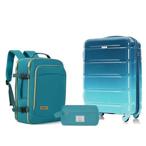 Image of Hardside Luggage Sets, Lightweight Stripes Suitcase with Spinner Wheels, Blue 20