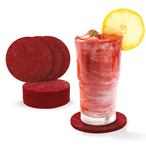 Tebewo Lot de 10 sous-verres en feutre pour verres, tasses, gobelets, table et bar, ronds (10 cm rond), rouge clair)