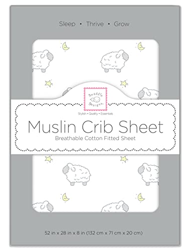 Image of SwaddleDesigns Softest Cotton Muslin Fitted Crib Sheet /Toddler Sheet for Baby Boy & Girl, Sterling Little Lambs