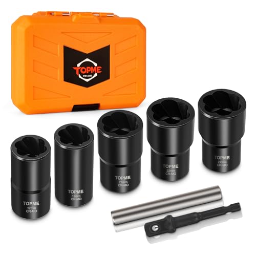 Topme Lug Nut Removal Tool, 7 Pieces Extractor Set 1/2 Inch Drive, Locking Lug Nut Removal Tool for Damaged, Frozen, Studs, Rusted, Rounded-Off Bolts & Nuts Screws