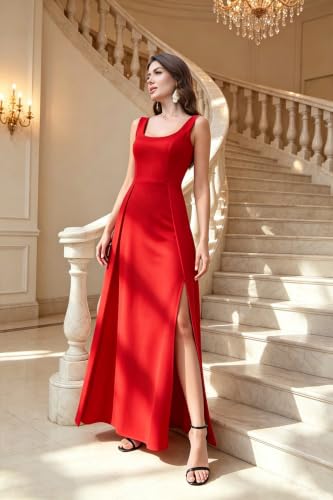 Image of MUSHARE Women's Square Neck Sexy Split Cocktail Party Maxi Long Formal Dress