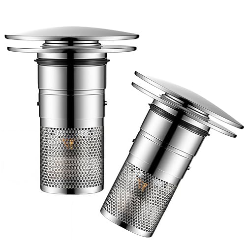 2 Pezzi Confezione da Scarico Lavabo Bagno Universale Pop up,Filtro Tappo Lavandino Bagno in Metallo con Filtro Anti Clogging,Valvola Piletta Cucina Bidet Vasca(Per il foro di drenaggio di 32-40mm)