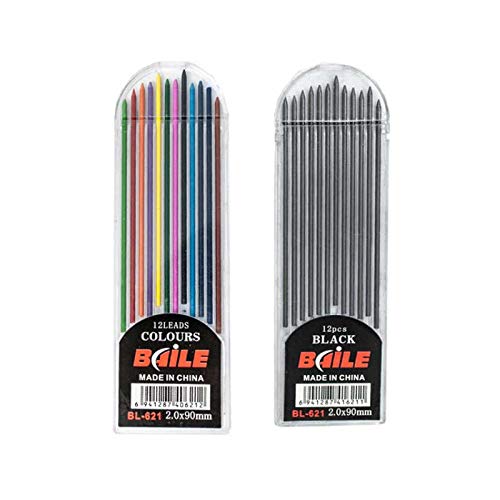 Lápices 2B Azul Negro Portaminas Bolígrafo Mecánico Lápiz de Dibujo Técnico Lápiz de Mina 2.0mm 2B Dibujo Boceto Examen Material de Repuesto (Plateado) (A)