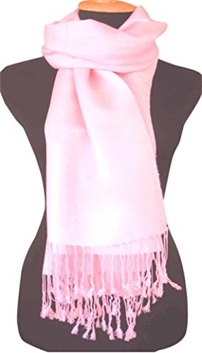 CJ Apparel Baby Pink Light Pink Solid Color Tassels Design Nepalese Shawl Seconds Scarf Wrap Stole Throw Head Wrap Pashmina Hand Made in Nepal New3