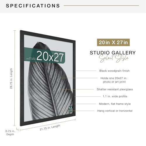 MCS Studio Gallery 20x27 Poster Frame Black Woodgrain, Vertical & Horizontal Wall Hanging Large Picture Frame for Photos, Posters & Art Prints (1-Pack)