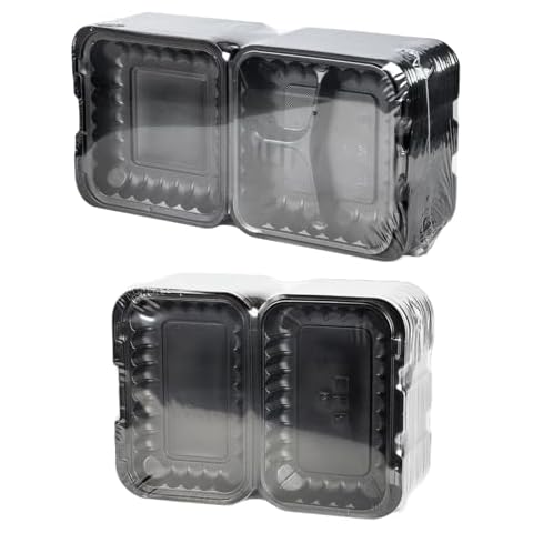 YANGRUI Clam Shell Food Containers for Meal Prep,Takeout,Lunch Storage 65-pack 7.8'' + Black To Go Boxes for Party Dinner 50-pack Cover