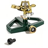 Arroseur Jardin avec Base Métallique, Arroseur Rotatif Automatique à 360°, Arroseur à Impulsions pour Grandes Surfaces, Asperseur Arrosage pour Pelouse, Cour et Arrosage de l'herbe (Doré)