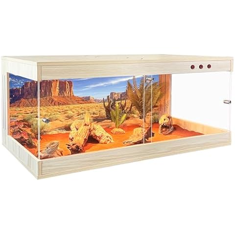 Royxen Bearded Dragon Tank Extra Large, Reptile Tank with Built-in Bulb Sockets, Reptile Enclosure, Lizard Tank (Oak, 78 Gallons) Cover