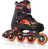 Nattork Adjustable Inline Skates for Kids and Teens, Nezha Inferno Skates Indoor and Outdoor Blades Roller with 8 Light Up Wheels for Boys Girls Youth Aged 6-16, Adult Beginners Flame Style 14 15 16