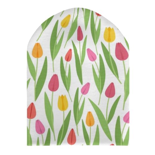 Cute Stylish Tulips Pattern Kids Beanie Hat for for Girls Boys Children Cap Winter Knitted Chemo Cancer Headwear Accessories Gifts Decoration Black3