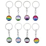 EPIGEIST Juego de 8 Llaveros de Metal Arcoíris Multicolor para Lesbianas y Gays, Colgantes Decorativos para Bolsos, Acero Inoxidable y Vidrio, Accesorios Portátiles para Estilo Aleatorio