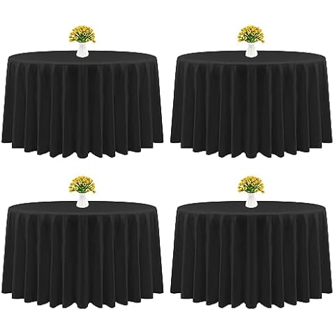 Teruntrue 4 Packs Round Tablecloths 108 Inches Black Polyester Fabric Circular Table Cloth Stain and Resistant Wrinkle Washable Table Cover for Wedding,Parties,Banquet, Holiday,Dinner Tables Decorate Cover