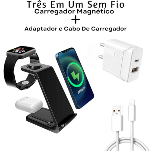 Carregador Por Indução 3 Em 1 Suporte Carregador Sem Fio Multifuncional Com Bobina Dupla Magnético P